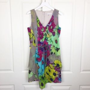 Trina Turk Watercolor Floral Print Silk Dress
